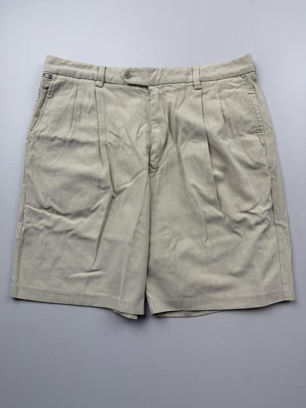 Tommy Bahama Shorts Mens 36 Beige Herringbone Silk Cotton Chino 9 Inseam Casual